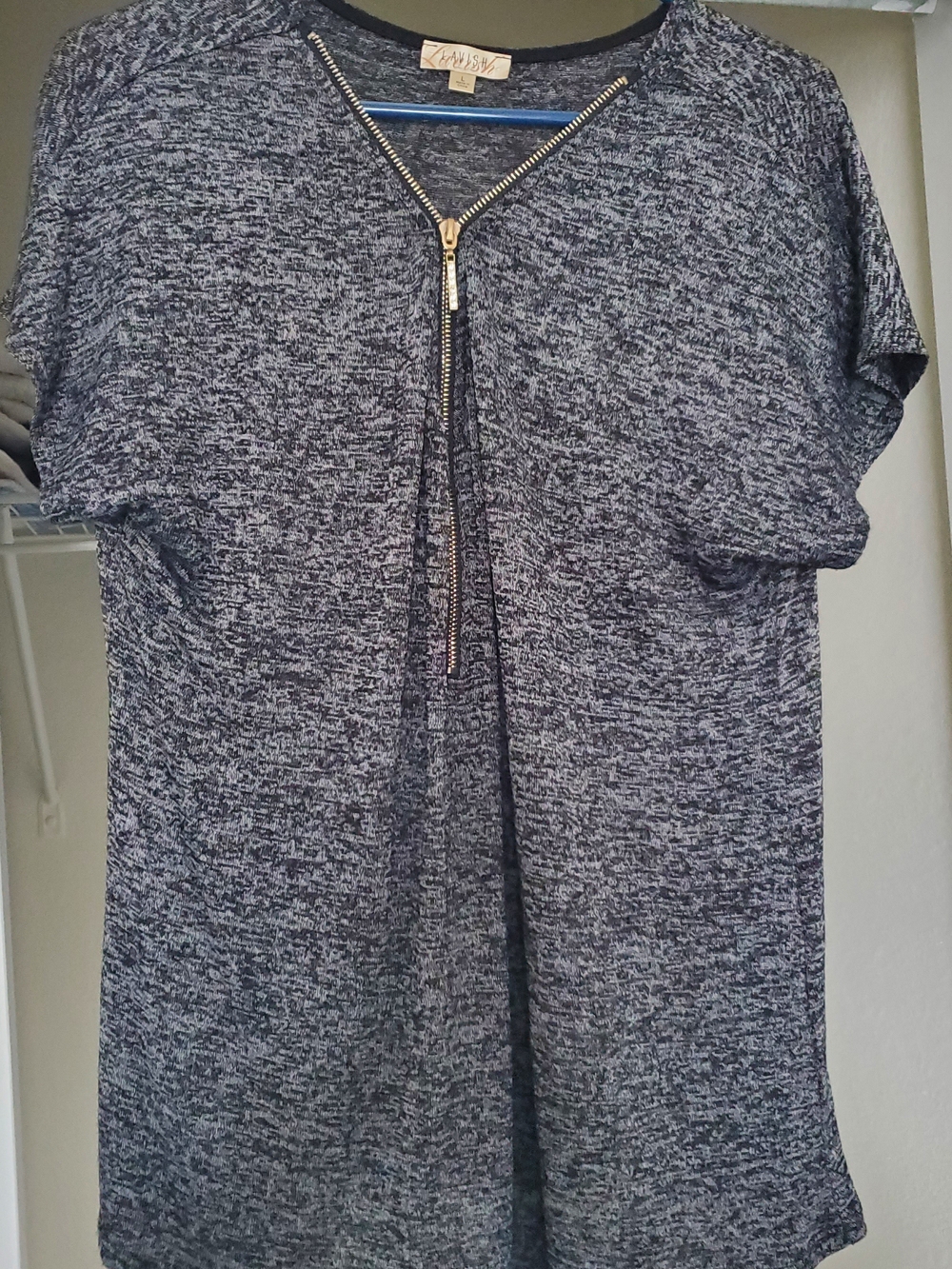 Lavish Heathered Zip-Front Short Sleeve Tee